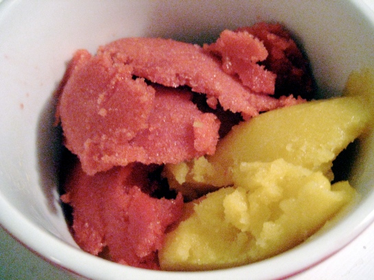 Strawberry and mango sorbets